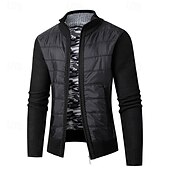 preiswerte Herren Strickjacke-Herren Strickjacke Kurzer Pullover Reißverschluss-Pullover Strickpullover Gerippt Stricken Normale Oberteile Patchwork Tasche Einfach Stehkragen Mode Klassisch Urlaub Alltagskleidung Bekleidung
