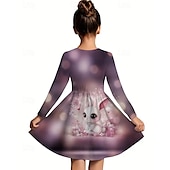 halpa 3D Shining Vision -mekko-Tyttöjen 3D Kani Mekko Pitkähihainen Kesä Kevät Loma Päivittäin Pyhäpäivä Prinsessa Kaunis Makea Lapset 4-12 vuotta Rento mekko A linjainen mekko Polvipituinen Normaali