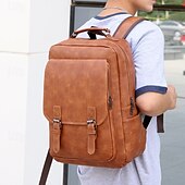 preiswerte College-Rucksäcke-Herren-Rucksack aus Vintage-Kunstleder – Business- und Reisetasche mit großem Fassungsvermögen, Schnallenriemen und Laptopfach