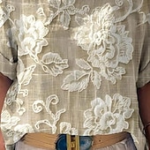 voordelige Bloementhee-Dames T-shirt Afdrukken Bloemig Modieus Modern 3/4 mouw Strakke ronde hals Normale tops Dagelijks Uitgaan Weekend Khaki Zomer Lente