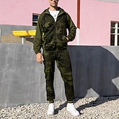 economico Tute basic-Per uomo Felpa con cappuccio Tuta da Ginnastica Felpa con cappuccio a zip intera Tuta da Allenamento Verde militare Cachi Grigio Con Cappuccio Mimetico 2 Pezzi Sport &amp; Outdoor Quotidiano Ferie