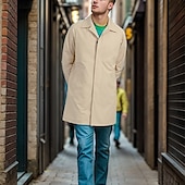 cheap Men&#039;s Trench Coat-Men&#039;s Overcoat Trench Coat Long Trench Coat Vacation Daily Fall Winter Polyester Windproof Soft Outerwear Clothing Apparel Fashion Classic Plain Pocket Lapel Single Breasted
