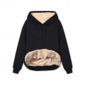 preiswerte Fleece-futterierte Sweatshirts-Damen Kapuzenpullover Einfach Lässig Langarm Mit Kapuze Normale Oberteile Straße Ferien Ausgehen Patchwork Schwarz Wein Hell Gray Dunkelgray Herbst Winter
