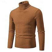 billiga tröja för män-Herr Pullover tröja Stickad tröja Ribbad Sticka Vanliga toppar Stickat Slät Polokrage Mode Grundläggande Semester Dagliga kläder Kläder Höst Vinter Vin Svart S M L