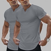 cheap Basic T shirts-2 Pieces Men&#039;s T Shirt Casual Style Short Sleeve V Neck Summer All Seasons Plain Fashion Classic Casual 2 Pack Plain Street Casual Sports White Top Tee for Men