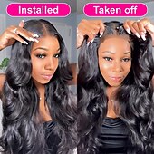 baratos Perucas de seda frontais de cabelo natural-Use e vá peruca sem cola cabelo humano pré-arrancado pré-cortado 4x4 hd onda do corpo perucas de renda frontal cabelo humano 180% densidade perucas com cabelo de bebê cabelo humano virgem brasileiro