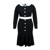 cheap Dresses-Retro Vintage 1950s 1960s Midi Mermaid Dresses Plus Size Ruffle Asymmetric Hem Fit and Flare Fancy Dress Women&#039;s Formal Party &amp; Evening Retro Theme Party Adults&#039; Dress Spring Fall &amp; Winter