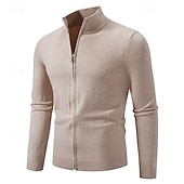 levne pánský svetr cardigan-Pánské Svetr Cardigan Oříznutý svetr Svetr na zip Pletený svetr Rýhovaný Plést Běžné topy Zapni Bez vzoru Stojáček Módní Klasické Dovolená Denní nošení Oblečení Podzim Zima Černá Bordó S M L