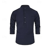 voordelige Heren Elite Overhemden-Voor heren Overhemd Zwart Wit Geel Rood Donker Marine Lange mouw Effen opa kraag School Formeel Kleding minimalistische