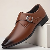 cheap Formal-Men’s Brown Faux Leather Monk Strap Dress Shoes – Sleek Buckle Design for Office Professionals, Business Meetings and Formal Occasions