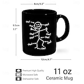 economico Tazze e tazzine-Tazza da caffè divertente, grafico del dolore con figura stilizzata, tazza in ceramica nera da 11 once e 330 ml, regalo sarcastico per amici, colleghi e adulti.