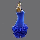 abordables Tenues de danse latine-Danse salsa latine Robe Strass Couleur unie Épissage Femmes Performance Entraînement Sans manches Chinlon