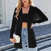 abordables Cardigans et vêtements d&#039;extérieur-Femmes Pull Cardigan Mode Streetwear Quotidien Rayé Côtelé Ouvert devant Tricoté manche longue Hauts Longs Tricoter Fête Sortir Week-end Blanc / Noir Noir Automne Hiver