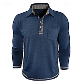 preiswerte Klassisches Poloshirt für Herren-Herren Golfshirt Golf Poloshirts Arbeit Lässig Revers Langarm Basic Modern Farbblock Patchwork Knöpfe Frühling Herbst Normale Passform Aprikose Marineblau Blau Grün Hellgrau Dunkelgray Golfshirt