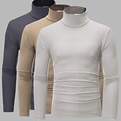 preiswerte Basic-T-Shirts-3er Pack Herren T-Shirt Rollkragenshirt Langarmshirt Langarm Rollkragen Herbst Herbst &amp;Winter schlichtes leichtes Basic Classic 3-teiliges Outdoor Casual Sports weiß schwarz blau Top T-Shirt für