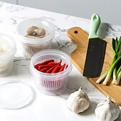abordables Rangements pour la cuisine-Lot de 5 boîtes de conservation pour aliments avec couvercles, récipients de conservation pour oignons, gingembre et ail, bols de préparation ronds avec drainage pour réfrigérateur, organisateur
