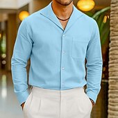 preiswerte Business Casual-Herren Hemd Leinenhemd Sommerhemd Kleidhemd Strandhemd Einfarbig Urlaub Lässig Rosa Marineblau Orange Leicht Blau Langarm Kentkragen Bekleidung