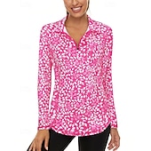 Χαμηλού Κόστους Γυναικείο πουκάμισο-Γυναικεία Άνθινο Φανέλα POLO Πουκάμισο τένις Μακρυμάνικο Στάμπα Τρίμηνο φερμουάρ Pullover Προστασία UV Ελαστικό Αναπνέει Τέννις Γκολφ Pickleball Γιακά με φερμουάρ Πουκάμισο Polo Ροζ Μπλε Γκρίζο