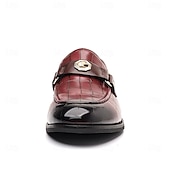 abordables Semi-formel-Mocassins en similicuir bordeaux pour homme, effet crocodile, avec boucle décorative en métal, pour hommes d&#039;affaires, événements formels et banquets