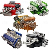 billiga Skulpturer-V8-motor hartsprydnad bensin liten blockmotor modellbyggsatser invecklad växeldesign motorfigur skulptur hantverk för skrivbord bokhylla dekoration