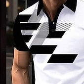  Herren Geometrisch Polo Kurzarm Polo-Shirts Hemden mit Kragen Business-Casual Schule Outdoor Alltagskleidung Hauskleidung Knöpfe 3D-Druck Sommer Frühling Herbst Gelb Rote Blau