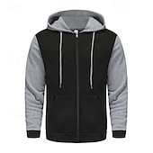 economico felpe in pile-Per uomo Felpa con cappuccio Felpa con cappuccio a zip intera Felpa con cappuccio in pile Rosso Verde scuro Grigio chiaro Grigio scuro Caffè Con Cappuccio Semplice Patchwork Blocco di colore Sport