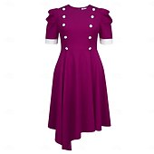 cheap Dresses-1950s Retro Vintage Midi Swing Dress Flare Dress Plus Size Solid Color Fit &amp; Flare Swing Fancy Dress Women's Vacation Homecoming Party &amp; Evening Adults' Dress Spring &amp; Summer