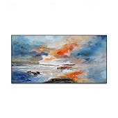 voordelige Abstracte schilderijen-handgemaakt olieverfschilderij op canvas, wanddecoratie, abstract strand, zonsondergang, landschap voor huisdecoratie, opgerold, frameloos, ongespannen schilderij