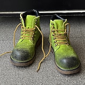 abordables Bottes de randonnée-Bottines à lacets en daim vert pour homme – chaussures de travail vintage pour l&#039;extérieur, idéales pour la randonnée automnale, le jardinage et le quotidien