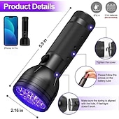 baratos Luzes de trabalho-Lanterna UV com luz negra, detector de urina para animais de estimação com luz negra de 51 LEDs para urina de cães/gatos, manchas secas, percevejos, cura com resina, localizador de escorpiões
