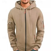 economico felpe con cappuccio da uomo di base-Per uomo Felpa con cappuccio Felpa con cappuccio a zip intera Felpa con cappuccio tattica Nero Blu marino Cammello Grigio chiaro Grigio scuro Con Cappuccio Semplice Tasca Sport &amp; Outdoor Casuale