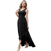 preiswerte Bodenlänge-A-Linie Brautmutterkleid Elegant V Ausschnitt Asymmetrisch Chiffon Ärmellos mit Einfarbig 2025