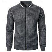 baratos Jaquetas Casuais-Homens jaqueta leve Jaqueta casual Jaqueta do time do colégio Férias Diário Bolsos Emenda Primavera Outono Bloco de cor Moda Clássico Colarinho Chinês Padrão Tecido Waffle Preto Branco Vinho Azul