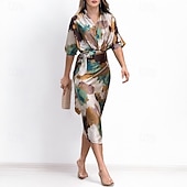 olcso Elegáns virágos ruhák-Női Midi ruha hétköznapi ruha Hüvelyruha Divat Modern Napi Tengerpart Hétvége Normál Grafika Rövid ujjú V-alakú Barna Nyár Tavasz Ősz