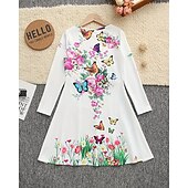cheap 3D Butterfly Dress-Girls&#039; 3D Butterfly Flower Dress Long Sleeve Summer Spring Vacation Daily Holiday Princess Beautiful Sweet Kids 4-12 Years Casual Dress A Line Dress Knee-length Regular Fit