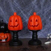 billige Halloween rekvisittbelysning-2 stk. halloween gresskarlykt hjemdekorasjon rekvisitter elektronisk stearinlys spøkelsesfestival festartikler bar hjemsøkt husdekorasjoner nattlys svart katt hodeskalle øyeeplelys