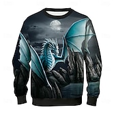 abordables Estampado animal-Sudadera 3D de Sarah Richter para hombre, negra, con cuello redondo y estampado de dragón, ideal para fiestas, deportes, ropa informal, otoño e invierno.