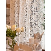 billiga Genomskinliga gardiner-1 st vintage jacquard transparent gardin kort gardin med stångficka polyesternät spets broderad heminredning vardagsrum sovrum kök