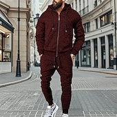 economico Tute basic-Per uomo Tuta da Ginnastica Set di abiti Set di felpe con cappuccio Felpa con Cappuccio All&#039;aperto Quotidiano Sportivo Con zip Tasca Coulisse Semplice Rosso bordeaux Blu Grigio chiaro Poliestere