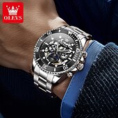 abordables Montres à quartz-OLEVS Hommes Montre à quartz Créatif Mode Décontracté Montre-bracelet Remontage automatique Phase de Lune Lumineux IMPERMÉABLE Acier Suivre