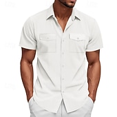 preiswerte Arbeitshemden für Herren-Herren Hemd Freizeithemd Cordhemd Knopfhemd Schwarz Weiß Gelb Marineblau Braun Kurzarm Einfach Texture Hemdkragen Lässig Täglich Fronttasche Bekleidung Elegant Mode Lässig