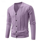 cheap Men&#039;s Cardigan Sweater-Men&#039;s Cardigan Sweater Cropped  Sweater Knit Sweater Ribbed Knit Regular Tops Buttons Jacquard Plain V Neck Fashion Classic Vacation Daily Wear Clothing Apparel Fall Winter Black Navy Blue S M L