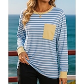 billiga Huvtröja &amp; Sweatshirt-Dam Tröja med pullover Casual Toppar Ficka Långärmad Överdelar Fritids- Höst Rand Mode Utomhus Joggning Löpning Sportkläder Sportkläder Rodnande Rosa Röd Marinblå