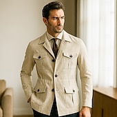 economico Capispalla Elite da Uomo-Per uomo Giacca Leggera Blazer 100% lino Scuola Formale Vacanza Elegante Vintage Estate Primavera Lino Tinta unica Tasca Delicato sulla Pelle Comodo Monopetto Un Bottone Bottone frontale Giacca
