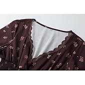 preiswerte Ausgefallene Kleider-Damen Midikleid Blumenkleid Boho-Kleid Westernkleid Mode Modern Urlaub Ferien Ausgehen Normale Passform Blume Langarm V Ausschnitt Braun Sommer