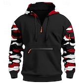 abordables sudaderas basicas hombre-Hombre Sudadera Sudadera con capucha y cremallera de un cuarto Rojo Azul Piscina Naranja Verde Trébol Gris Con Capucha camuflaje Retazos Bolsillo Deporte Diario Festivos Poliéster Ropa de calle