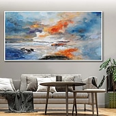 voordelige Abstracte schilderijen-handgemaakt olieverfschilderij op canvas, wanddecoratie, abstract strand, zonsondergang, landschap voor huisdecoratie, opgerold, frameloos, ongespannen schilderij