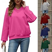 abordables Sweatshirts et Hoodies Texturés-Femmes Pull Uni Streetwear Occasionnel Confortable manche longue Col en V Hauts Réguliers Rue Fête Sortir Rose Claire Vin Gris Automne