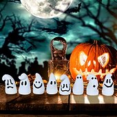 お買い得  ハロウィンの吊るし飾りとテーブルトップ装飾-ハロウィーンの暗闇で光るミニゴーストフィギュア8個、ハロウィーン樹脂ゴーストデコレーション、不気味なシーン、パーティーデコレーション、お化け屋敷、卓上ホームディスプレイ用の光る白いゴーストオーナメント。