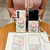 Недорогие Чехлы для Samsung-телефон Кейс для Назначение SSamsung Galaxy Z-образный сгиб 7 Z-сгиб 6 Z Fold 5 Z Fold 4 Z Fold 3 Кейс на заднюю панель со стендом Магнитный с ремешком на запястье Цветочный Цветочный